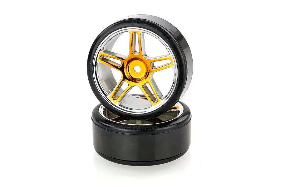 HSP 1.9&amp;quot; Drift Tyres on Orange Chrome Rims - Wheels 2Pcs image 9425