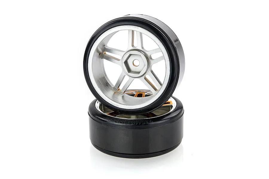 HSP 1.9&amp;quot; Drift Tyres on Orange Chrome Rims - Wheels 2Pcs image 9426