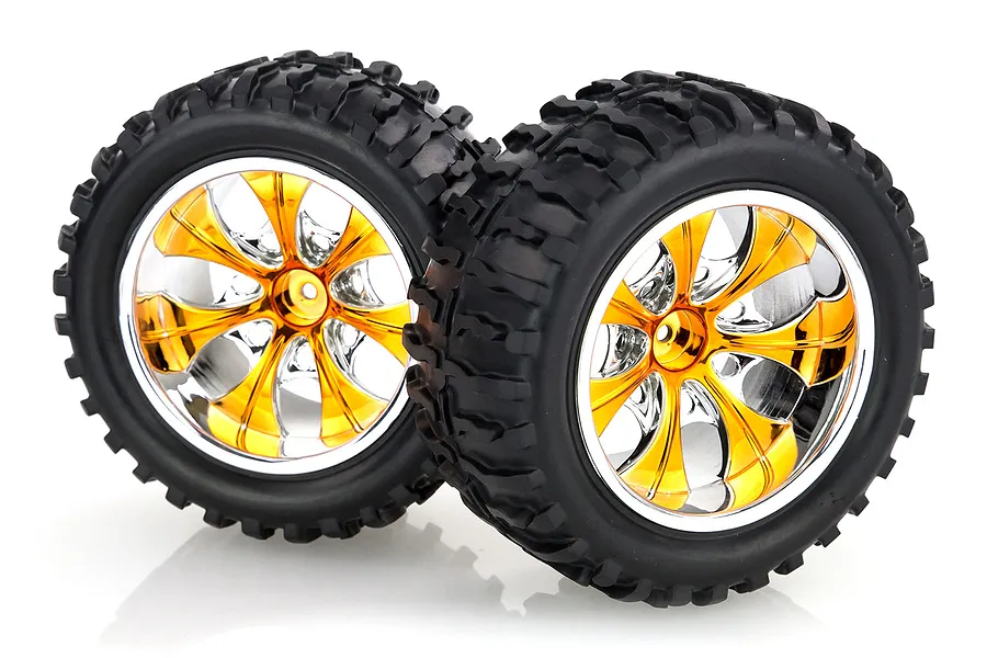 HSP 2.8&amp;quot; Off Road Tyres on Orange Chrome Rims - Wheels 2Pcs image 9447