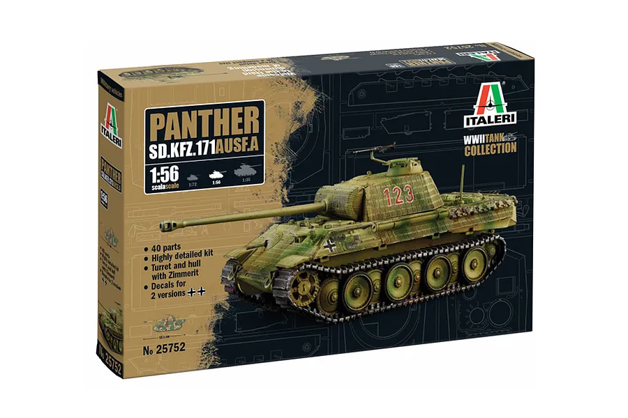 Italeri 1/56 Sd.Kfz. 171 Panther Ausf.A Tank Scaled Plastic Model Kit image 94549