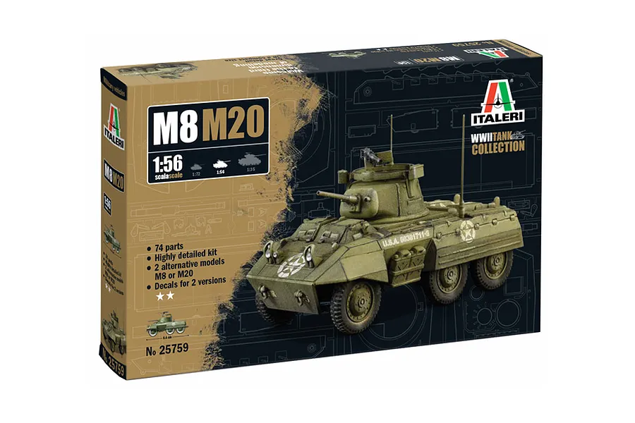 Italeri 1/56 M8/M20 Greyhound Armoured Vehicle Scaled Plastic Model Kit image 94553