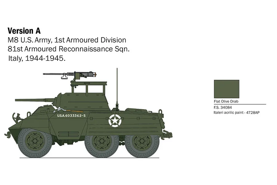 Italeri 1/56 M8/M20 Greyhound Armoured Vehicle Scaled Plastic Model Kit image 2