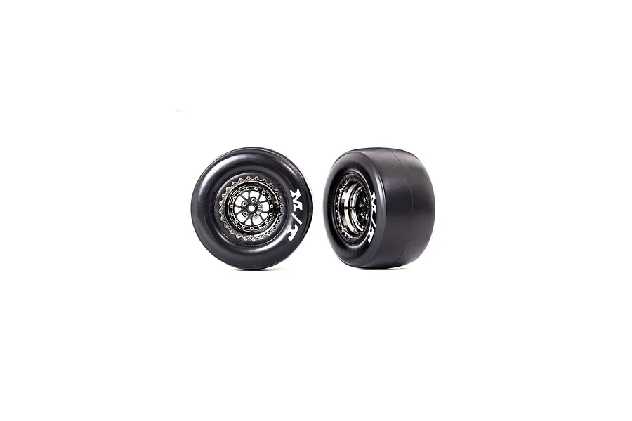 Traxxas 2.2/3.0&amp;quot; Mickey Thompson Drag Rear Tyres on Chrome Black Weld Rims - Glued Wheels 2Pcs image 94709