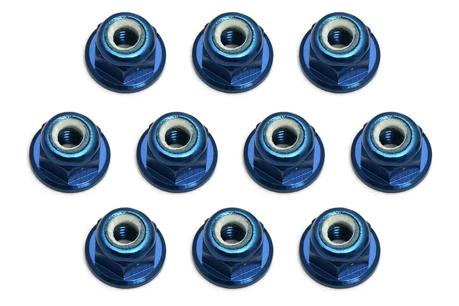 Factory Team Blue Aluminium 3mm Flanged Nyloc Nuts 10Pcs image 94747