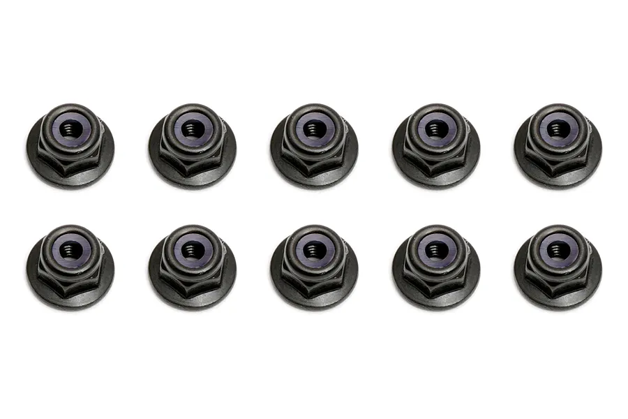 Factory Team Black Aluminium 3mm Flanged Nyloc Nuts 10Pcs image 94759