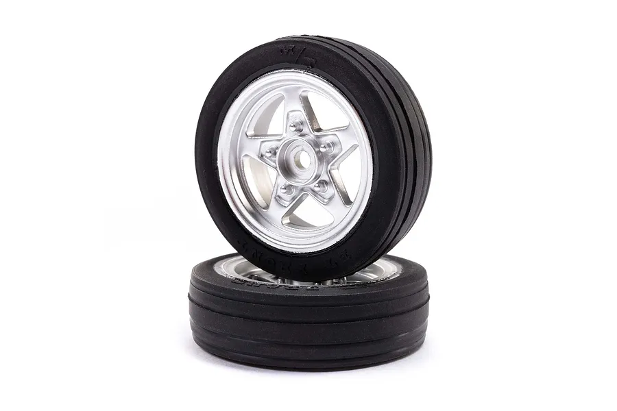 Losi 1/16 Mickey Thompson Front Drag Tyres on Chrome Rims - Glued Wheels 2Pcs image 94870