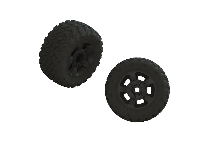 ARRMA 1/7 dBoots Ragnarok Tyres on Black Rims - Glued Wheels 2Pcs image 94871