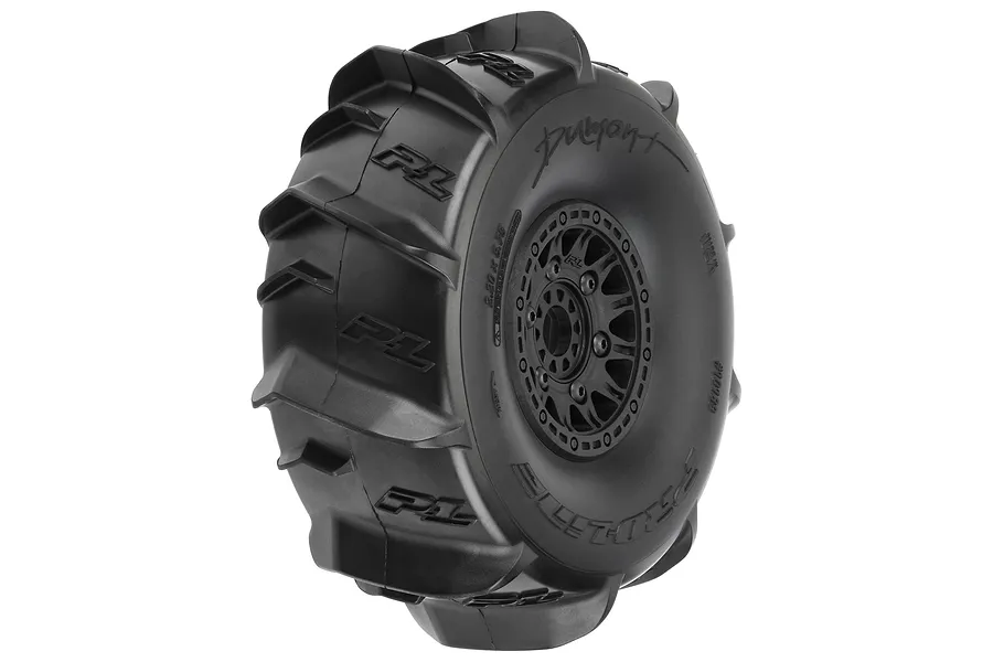 Pro-Line 2.4/3.3&amp;quot; Dumont MT Paddle Tyres on Black Rims - Glued Wheels 2Pcs image 94879