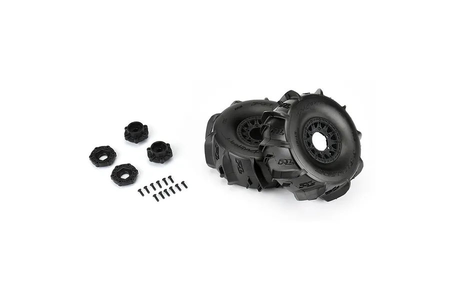 Pro-Line 2.4/3.3&amp;quot; Dumont MT Paddle Tyres on Black Rims - Glued Wheels 2Pcs image 94881