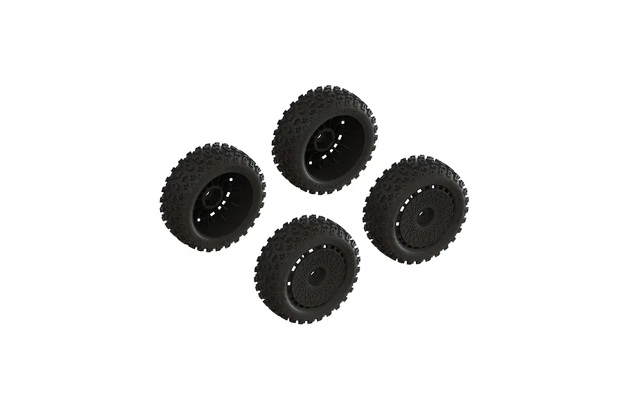 ARRMA 1.9&amp;quot; dBoots 2-HO Tyres on Black Rims 4Pcs - Glued Wheels image 94893
