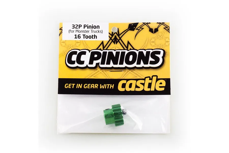 Castle Creations Green Aluminium 16T 32dp/0.8Mod Pinion Gear image 94943