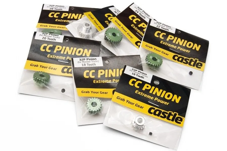 Castle Creations 16T, 18T, 20T, 22T, 24T, 26T, 28T 32dp/0.8Mod Pinion Set 7Pcs image 94949