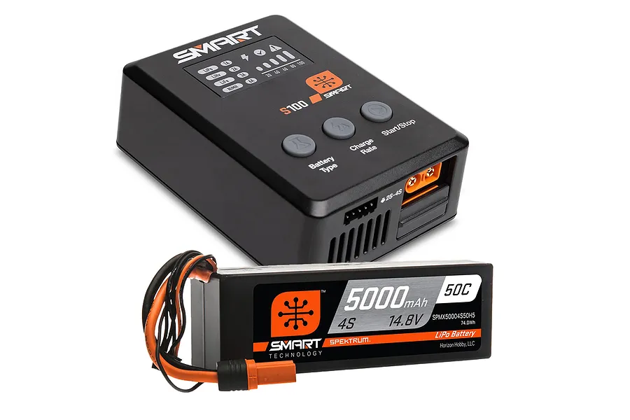 Spektrum 14.8V 5000mAh 50C 4S Hard Case LiPo Battery &amp;amp; S100 100W USB Smart Charger image 94962