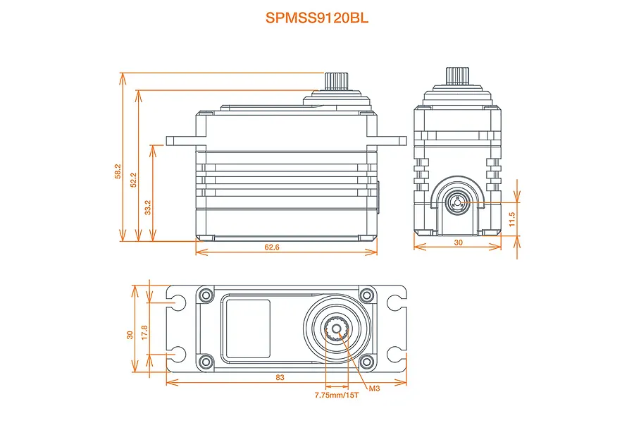 Spektrum S9120BL 1/5 105kg 8.4V Brushless Metal Geared Servo image 95054