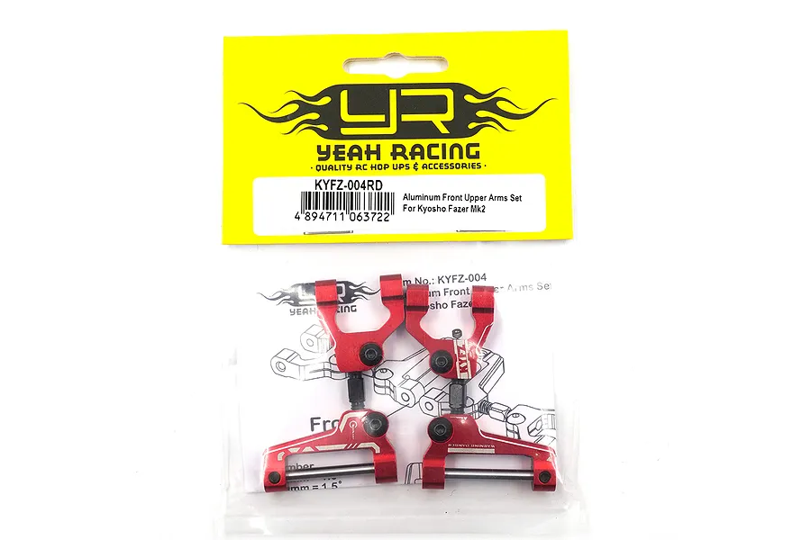 Yeah Racing red aluminium front upper suspension arms for Kyosho Fazer Mk2 in original retail packaging.