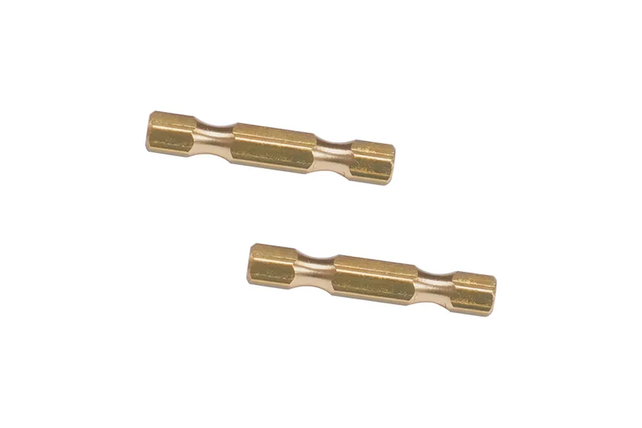 Two brass-coloured metal link bar braces for RC vehicles, shown against a plain white background.