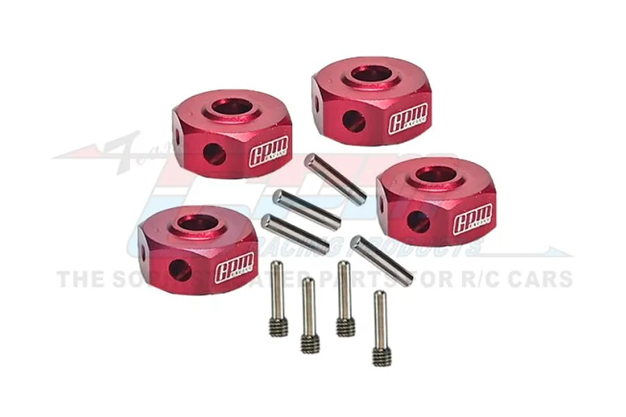 GPM Red Aluminium 12mm Wheel Hexes 4Pcs w/ Screw Pins image 95363