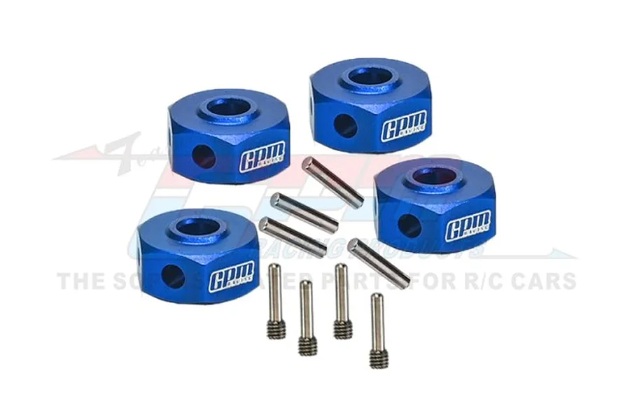 GPM Blue Aluminium 12mm Wheel Hexes 4Pcs w/ Screw Pins image 95366