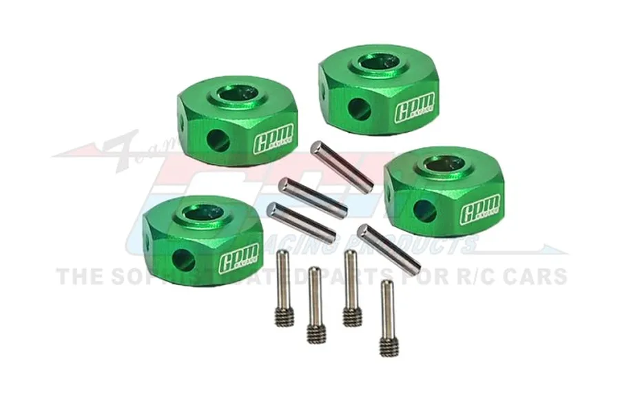 GPM Green Aluminium 12mm Wheel Hexes 4Pcs w/ Screw Pins image 95369