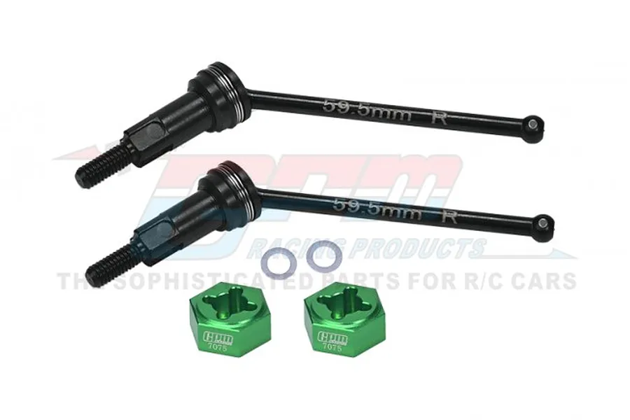 GPM Medium Carbon Steel Rear CVD Driveshafts 2Pcs w/ Green Aluminium Wheel Hexes image 96080