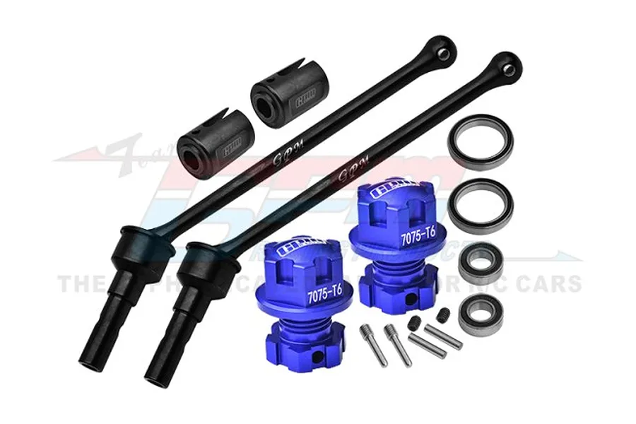 GPM 110mm Medium Carbon Steel Front/Rear CVD Shaft 2Pcs w/ Blue Aluminium Wheel Lock &amp;amp; Hex Claw Set image 1