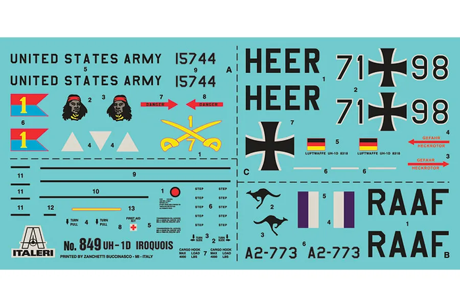 Italeri 1/48 UH-1D Iroquis Helicopter Scaled Plastic Model Kit w/ Australian Decals image 96342