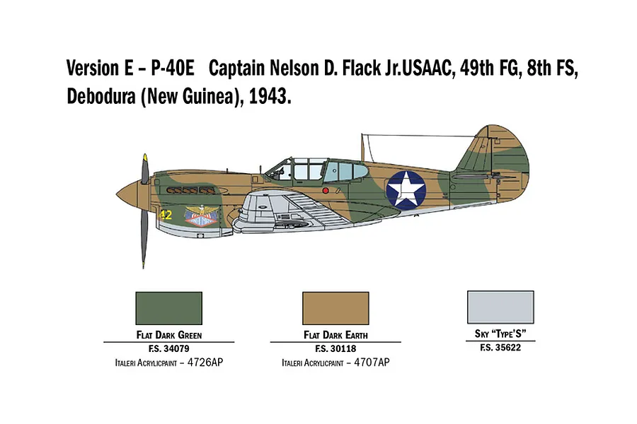 Italeri 1/48 P-40 E/K Kittyhawk Fighter Scaled Plastic Model Kit w/ Australian Decals image 96387