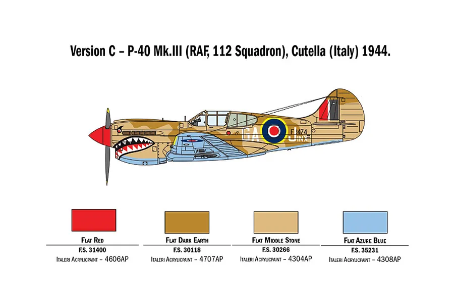 Italeri 1/48 P-40 E/K Kittyhawk Fighter Scaled Plastic Model Kit w/ Australian Decals image 96389