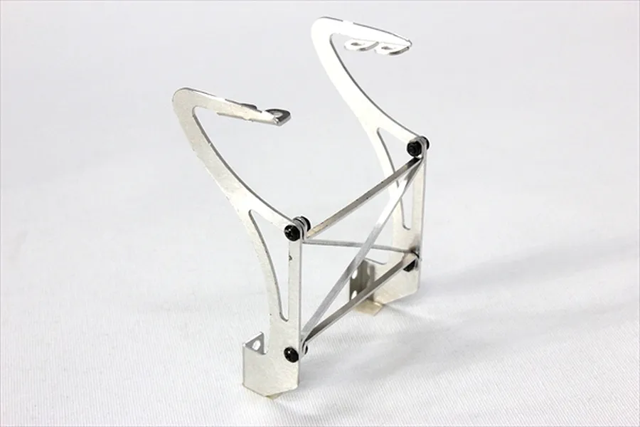 Pandora RC silver aluminium swan neck rear wing mount for 1/10 scale RC cars against a white background.