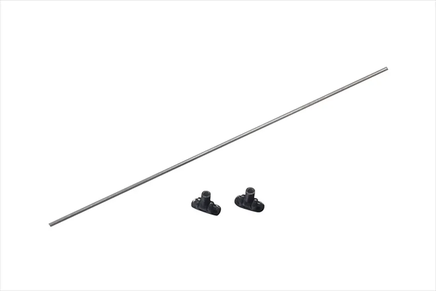 Pandora RC 1/10 scale connection struts and a thin metal wire for RC body shells on a white background.
