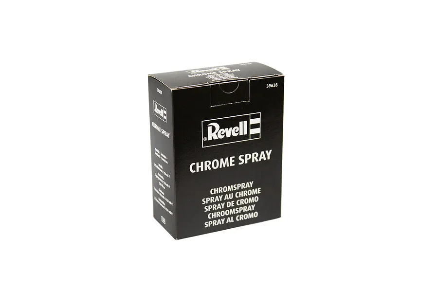 A black cardboard box of Revell Chrome Spray paint, model number 39628, shown against a plain white background.