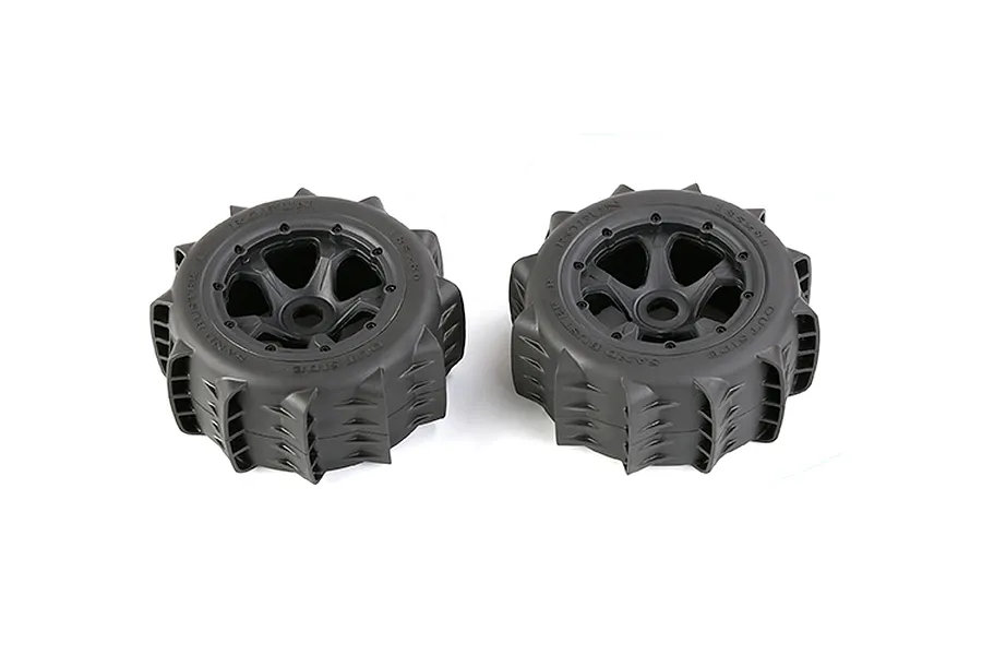 Rovan 1/5 Rear Paddle Tyres on Black Rims 2Pcs - Beadlocked Wheels image 97056