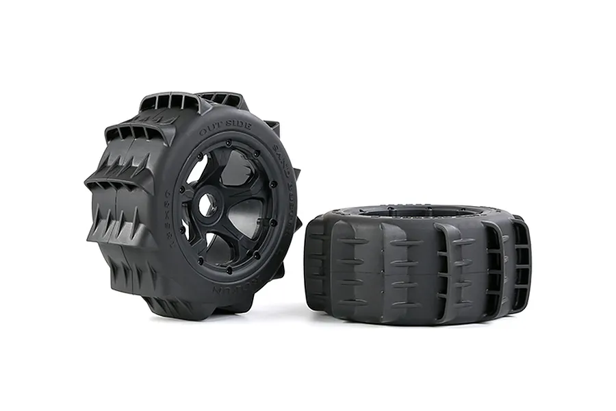 Rovan 1/5 Rear Paddle Tyres on Black Rims 2Pcs - Beadlocked Wheels image 97059