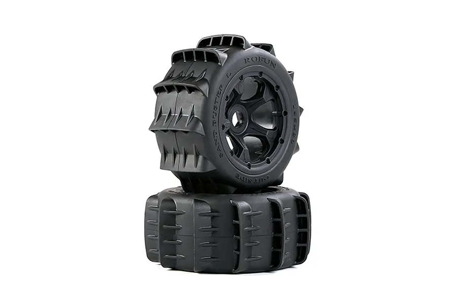 Rovan 1/5 Rear Paddle Tyres on Black Rims 2Pcs - Beadlocked Wheels image 97064