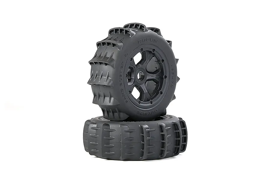 Rovan 1/5 Paddle Tyres on Black Rims 2Pcs - Beadlocked Wheels image 1