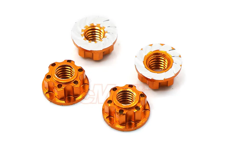 Yeah Racing Aluminium 4mm Flanged Serrated Nuts 4Pcs - Orange image 97375