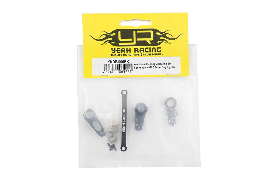 Yeah Racing aluminium steering assembly set for Yokomo 870C in original yellow and clear plastic retail packaging.