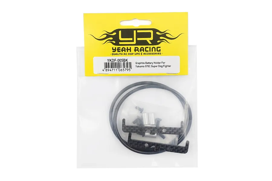 Yeah Racing YKDF-005BK graphite battery holder for Yokomo 870C Super Dog Fighter in original retail packaging.