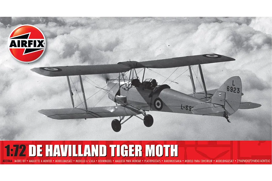 Airfix 1/72 De Havilland Tiger Moth Trainer Scaled Plastic Model Kit image 97526