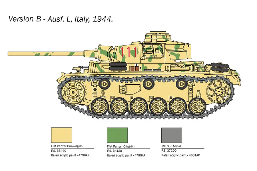 Italeri 1/56 Pz.Kpfw. III Ausf. J/L/M/N Tank Scaled Plastic Model Kit image 3