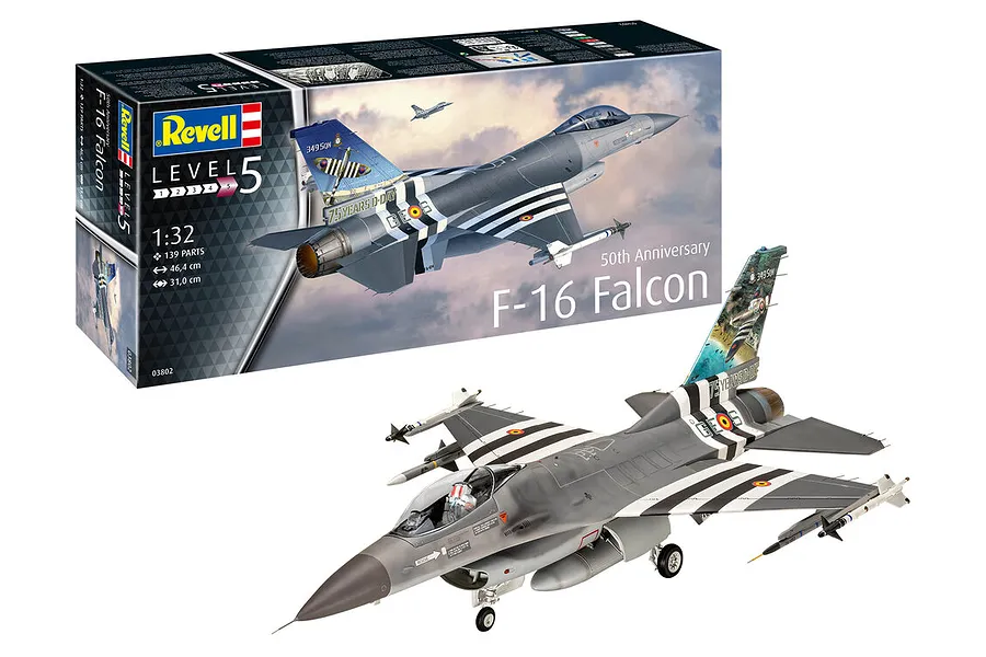 Revell 1/32 &amp;quot;50th Anniversary&amp;quot; F-16 Falcon Fighter Scaled Plastic Model Kit image 97887
