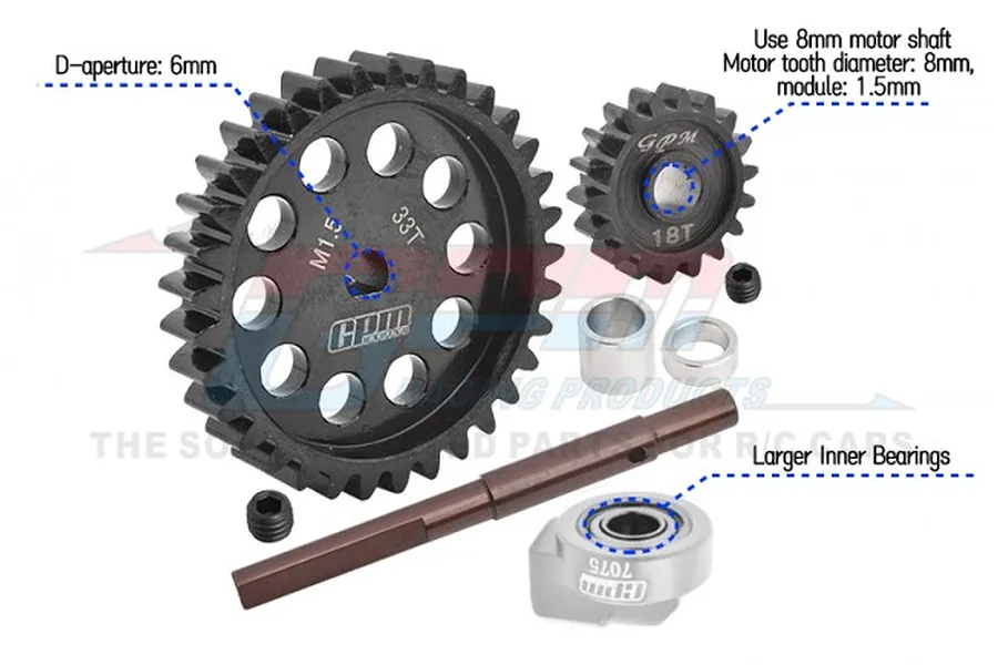GPM Carbon Steel 33T Spur &amp;amp; 18T Pinion 1.5Mod Gear Set image 97920