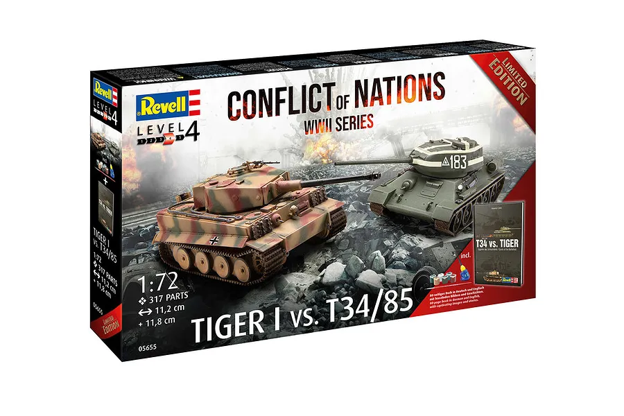 Revell 1/72 Tiger I vs T34/85 Conflict of Nations Scaled Plastic Model Kit Set image 97962