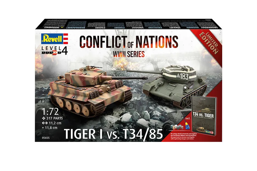 Revell 1/72 Tiger I vs T34/85 Conflict of Nations Scaled Plastic Model Kit Set image 97963