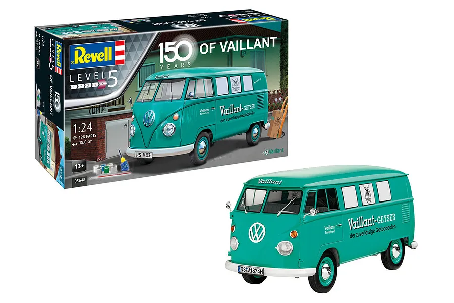 Revell 1/24 VW T1 Bus &amp;quot;150 years of Vaillant&amp;quot; Scaled Plastic Model Kit image 97967
