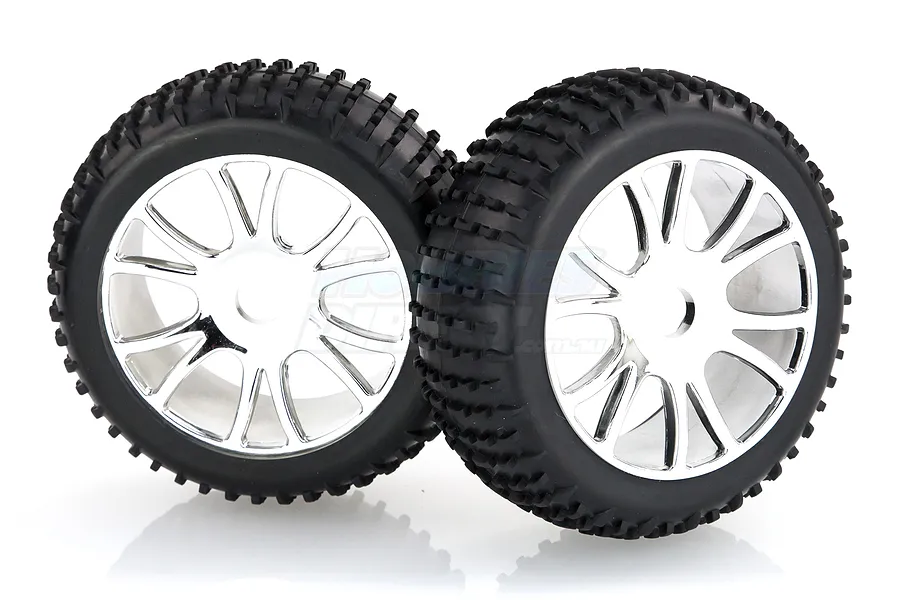 HSP 2.8&amp;quot; Knobby Tyres on Chrome Rims - Wheels 2Pcs image 9816