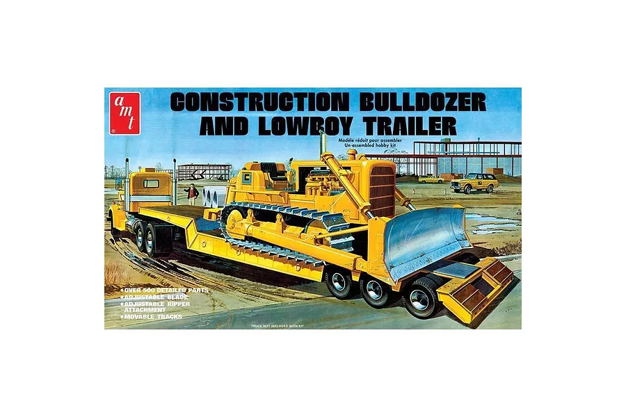 AMT 1/25 Lowboy Trailer &amp;amp; Bulldozer Scaled Plastic Model Kit image 98227