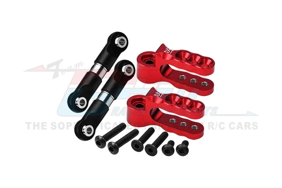 GPM Aluminium 25T Servo Horn &amp;amp; Steering Linkages 2Pcs - Red image 98404
