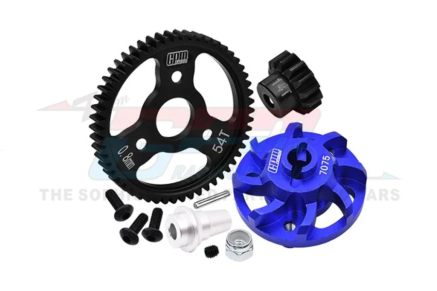 GPM Aluminium Spur Gear Adapter w/ 54T Spur &amp;amp; 14T Pinion Gear Set - Blue image 98433
