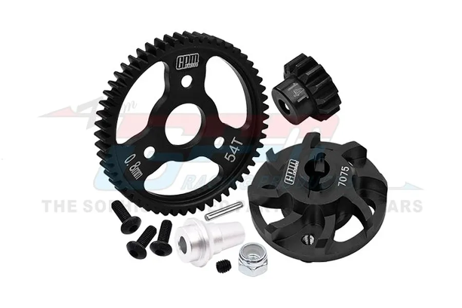 GPM Aluminium Spur Gear Adapter w/ 54T Spur &amp;amp; 14T Pinion Gear Set - Black image 98434
